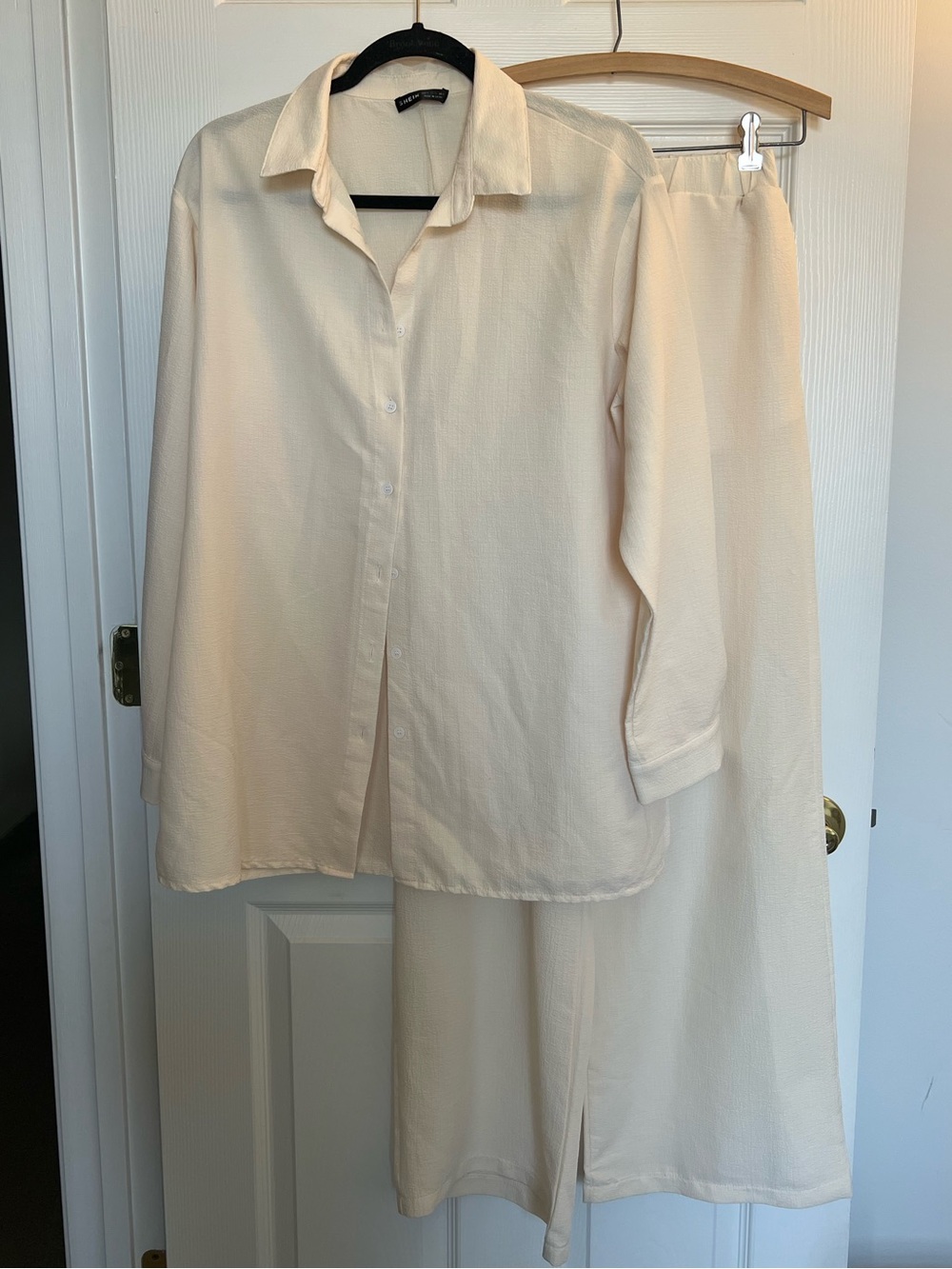 Cream Button Up & Flowy Pant Set